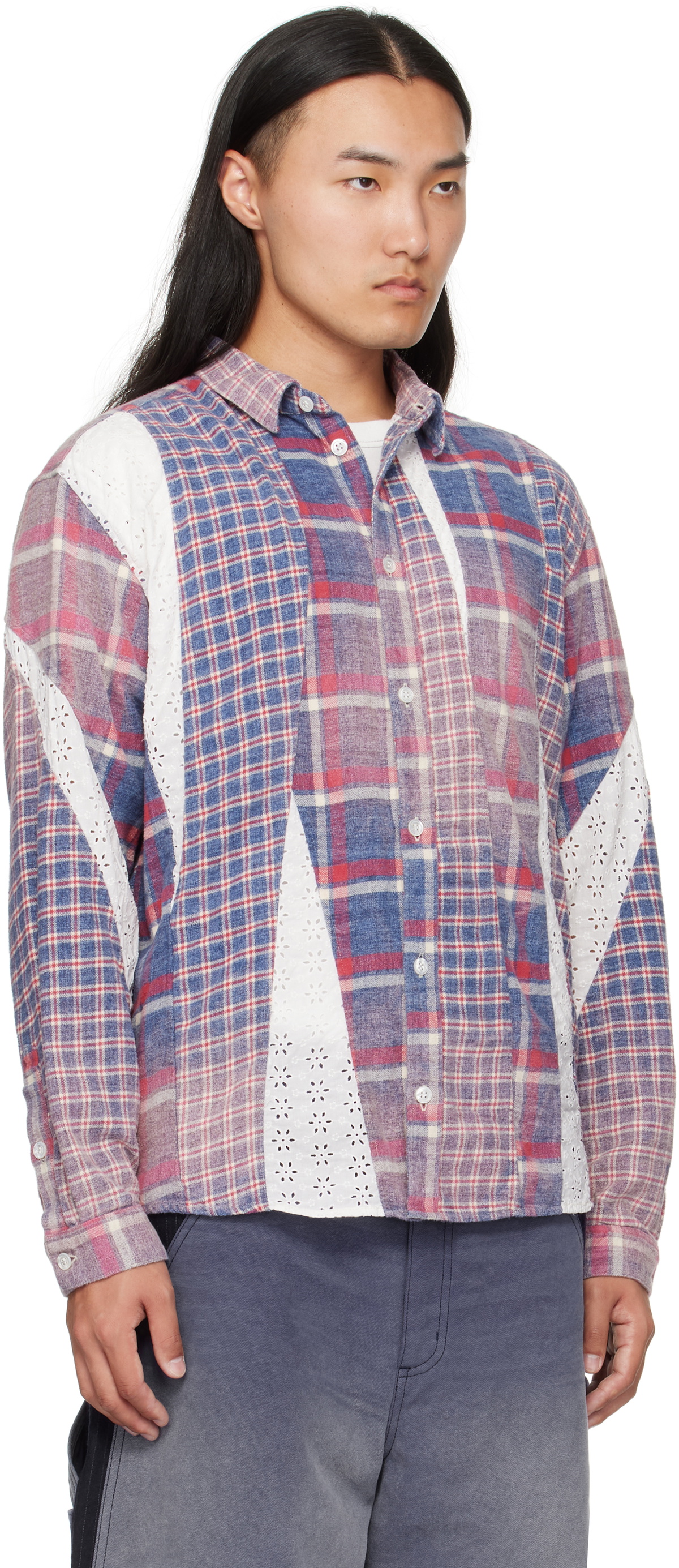 Khoki Blue & Red Vintage-Effect Asymmetric Shirt KHOKI