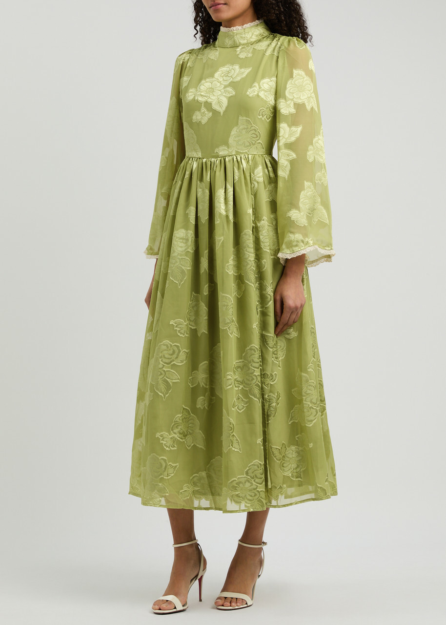 【英国発Sister Jane】Emile floral-jacquard chiffon dress Sister Jane Emile Floral-jacquard Chiffon Midi Dress Light