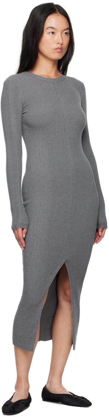 REMAIN Birger Christensen Gray Rib Knit Midi Dress REMAIN Birger Christensen