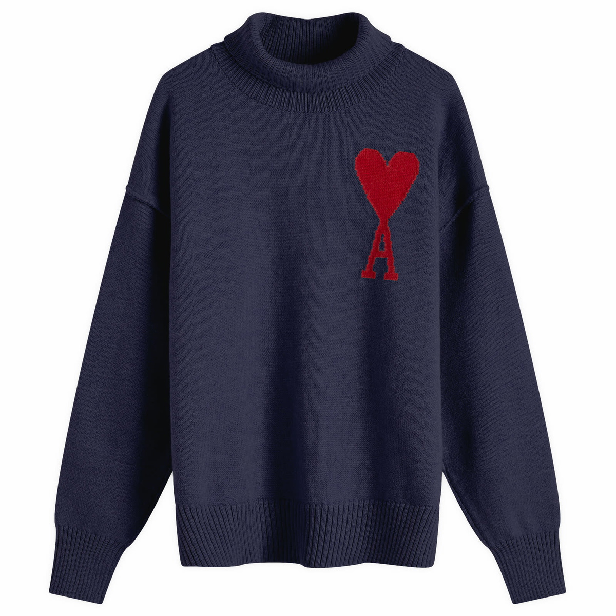 AMI Paris Men's A Heart Crew Neck Jumper in Navy/Red AMI