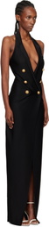 Balmain Black Halter Neck Knit Maxi Dress