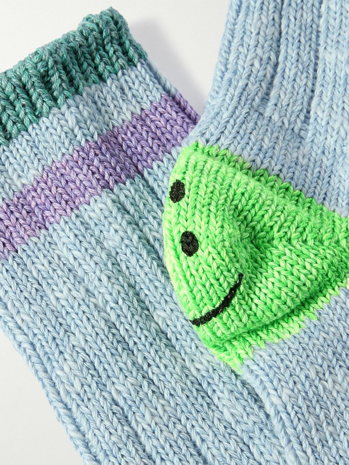 KAPITAL - Happy Heels Striped Ribbed Cotton-Blend Socks
