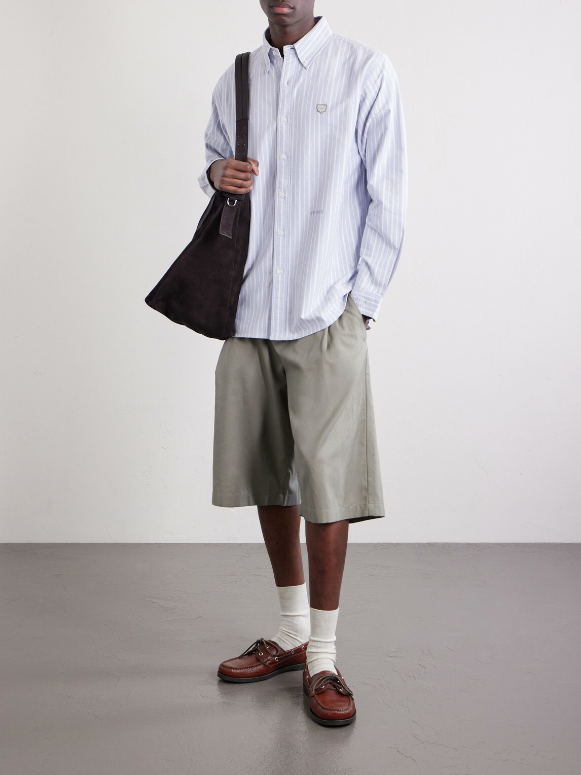 Human Made - Button-Down Collar Logo-Appliquéd Striped Cotton Shirt - Blue