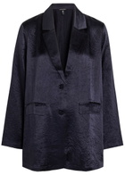 Eileen Fisher Crinkled Satin Blazer Dark Blue