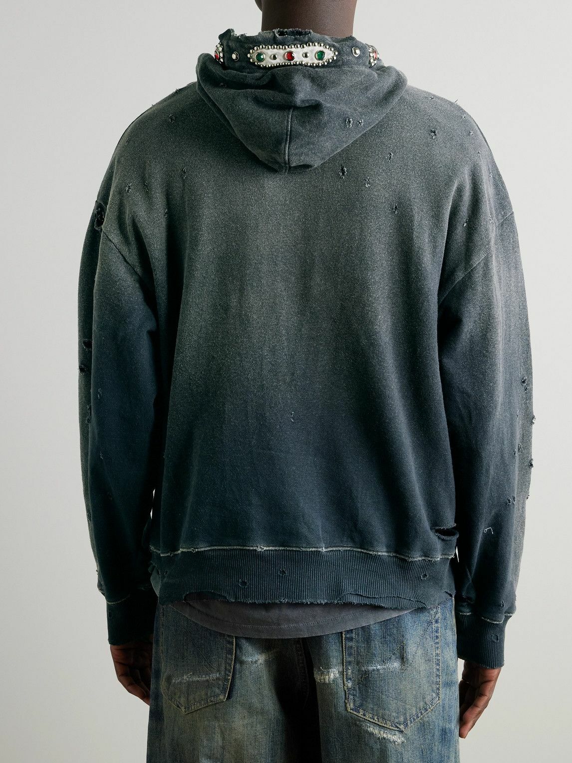 KAPITAL - Embellished Suede-Trimmed Distressed Cotton-Jersey