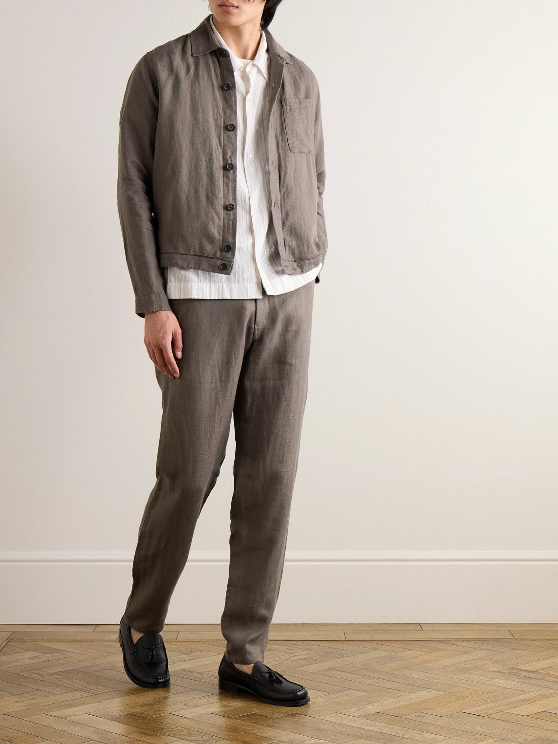 Oliver Spencer - Fishtail Tapered Linen Trousers - Brown