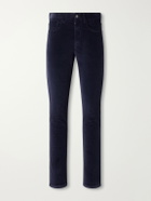 Canali - Tapered Cotton-Blend Corduroy Trousers - Blue