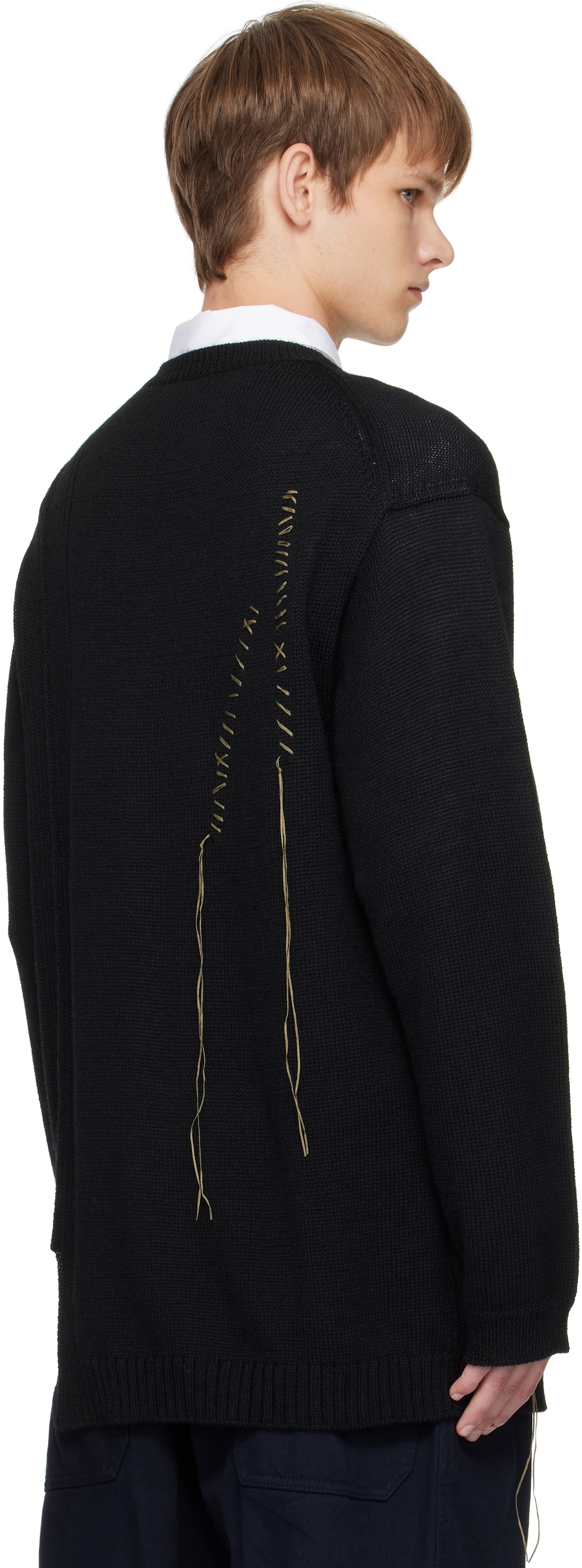YOHJI YAMAMOTO Black Plain Stitch Embroidery Round Neck Sweater