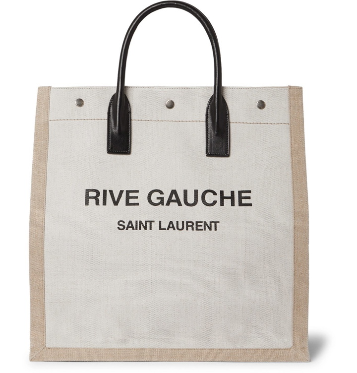 Photo: SAINT LAURENT - Noe Logo-Print Leather-Trimmed Canvas Tote Bag - White