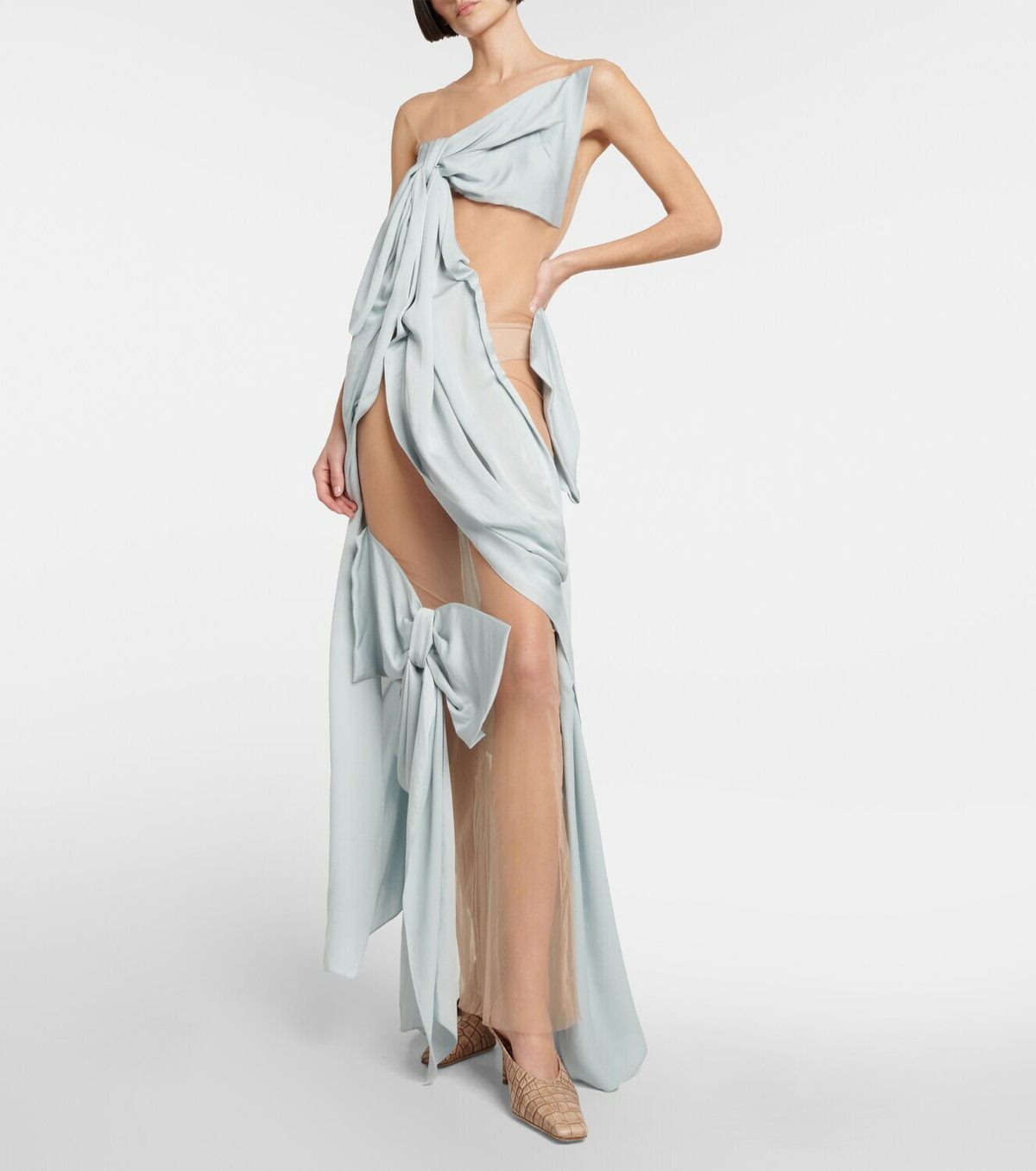Acne Studios Gathered satin and mesh gown