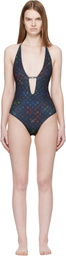 Casablanca Black Monogram Plunge Swimsuit