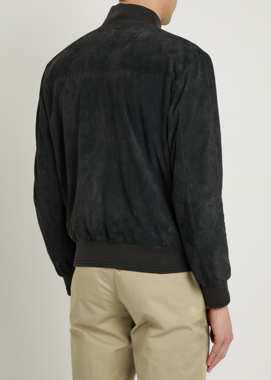 Tods Suede Bomber Jacket Blue