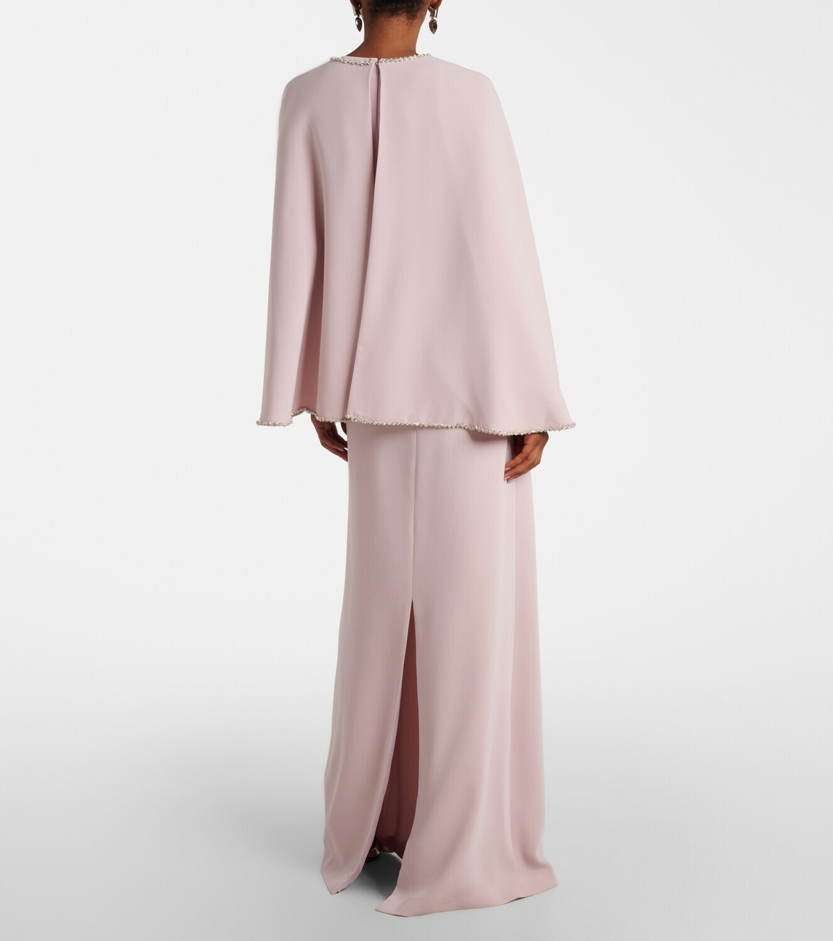 Costarellos Crystal-embellished caped gown
