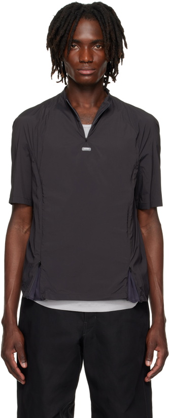 Photo: AMOMENTO Gray Mock Neck Zip T-shirt