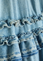 Ganni Frill Tiered Denim Midi Skirt Light Blue