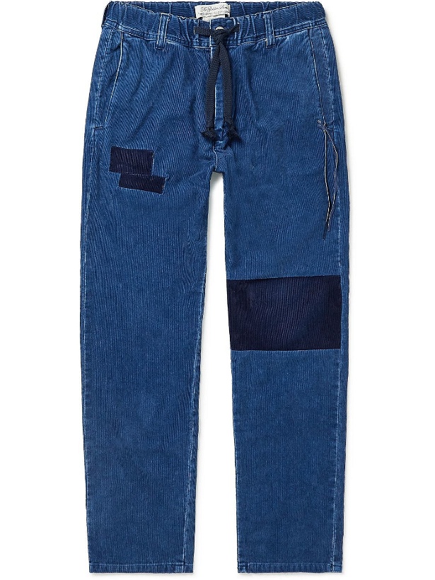 Photo: Remi Relief - Slim-Fit Patchwork Cotton-Blend Corduroy Drawstring Trousers - Blue