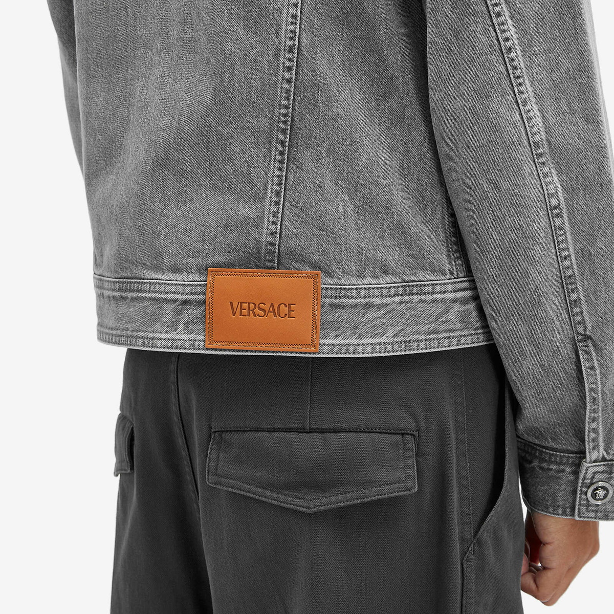Versace Men's Stone Wash Denim Jacket in Mid Grey