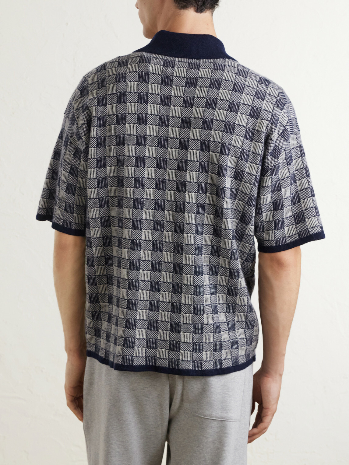 The Elder Statesman - Checked Cashmere Polo Shirt - Blue