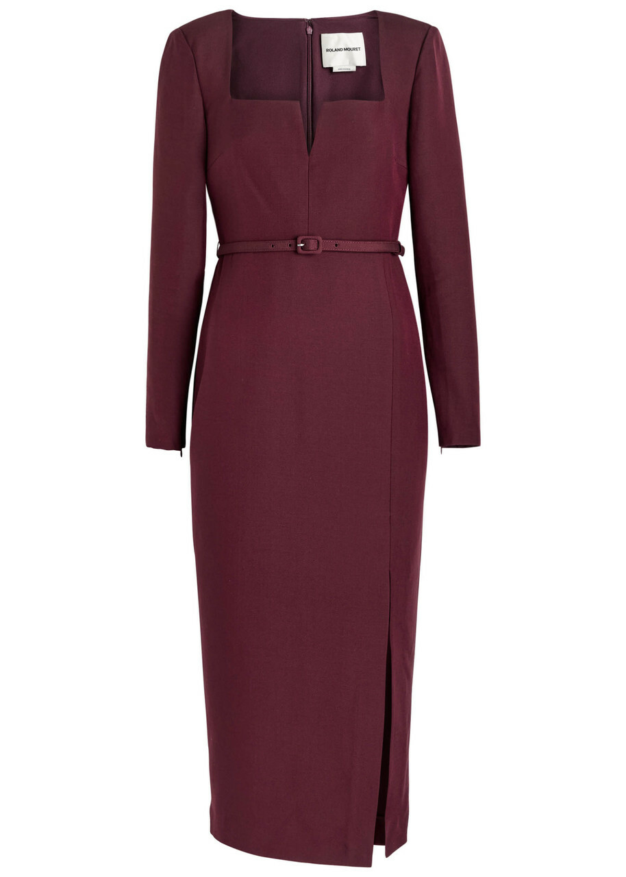 Roland Mouret Cutout Wool and Silk-blend Midi Dress Burgundy