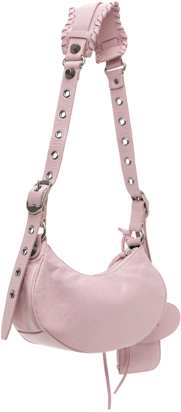【BALENCIAGA】Le Cagole XS ショルダーバッグ pinkカラー BALENCIAGA Le Cagole XS studded crinkled-leather shoulder
