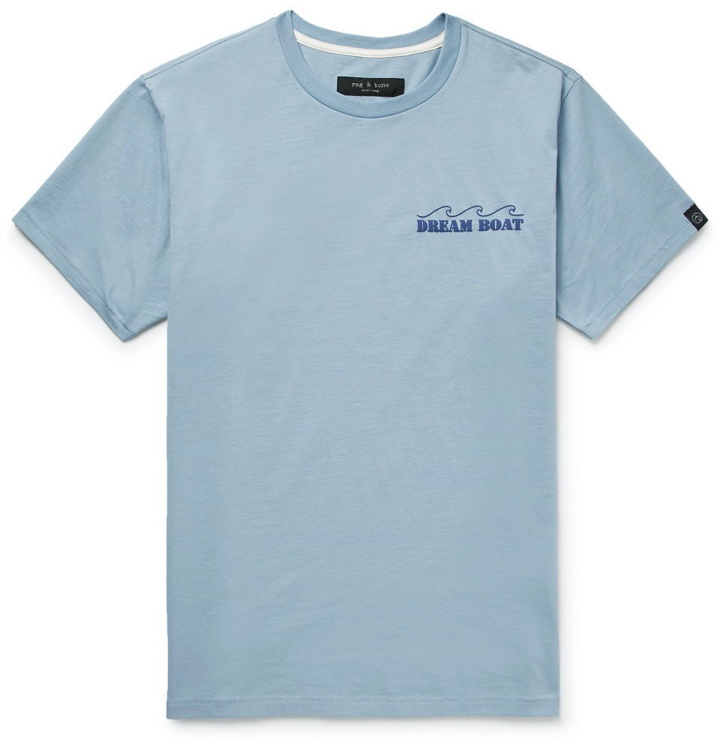 Photo: rag & bone - Printed Cotton-Jersey T-Shirt - Blue