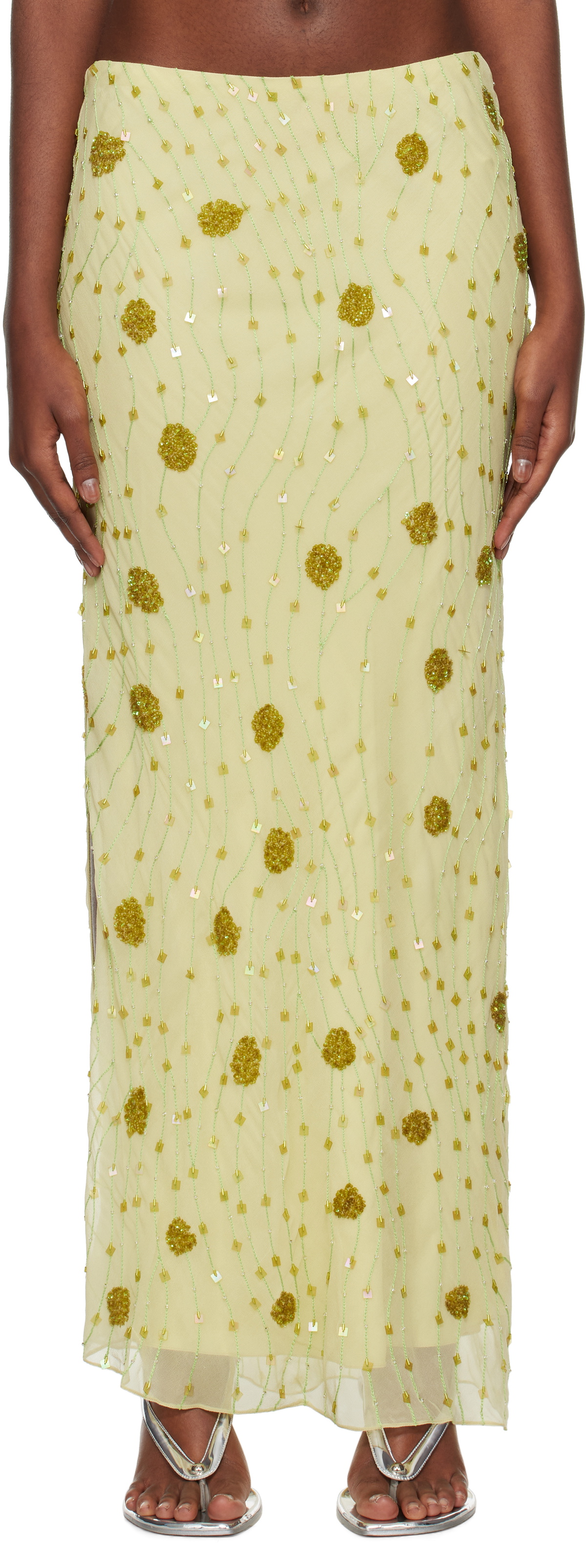 Mirror Palais Green Beaded Maxi Skirt