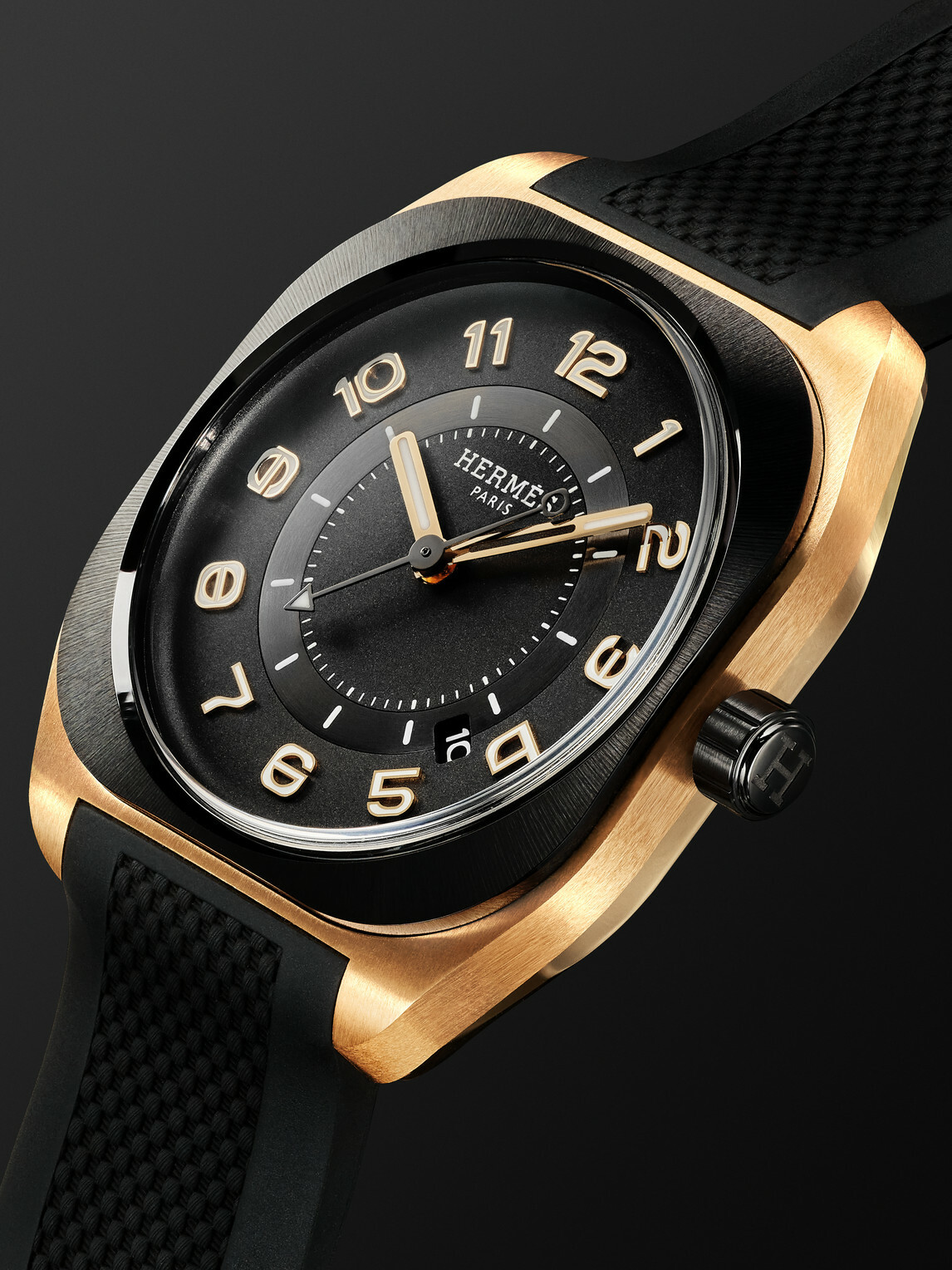 Hermès Timepieces - H08 Automatic 39mm DLC-Coated Titanium, Rose Gold and Rubber Watch, Ref. No. 060124WW00