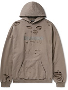 Balenciaga - Oversized Distressed Logo-Print Cotton-Jersey Hoodie - Neutrals