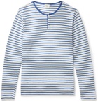 Hartford - Striped Linen and Cotton-Blend Henley T-Shirt - Blue