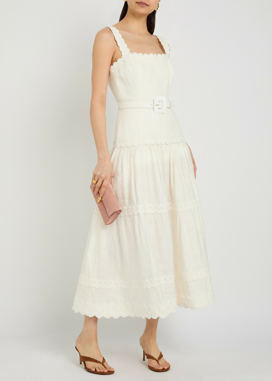 Rebecca Vallance Kahlia Appliquéd Linen-blend Midi Dress Ivory