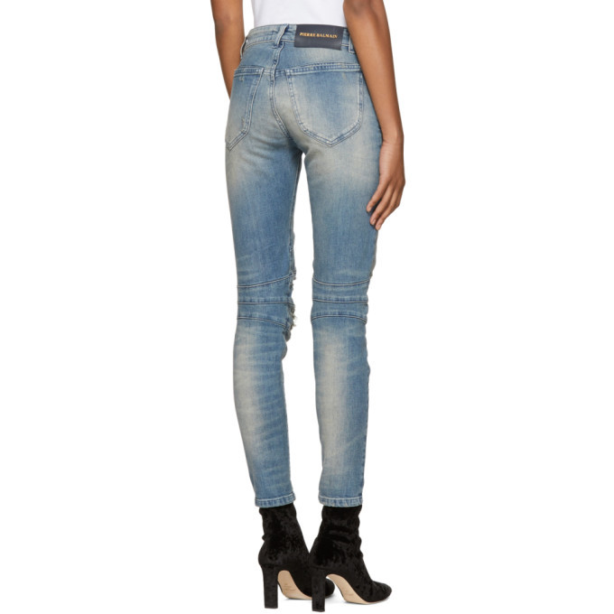 Pierre Balmain Blue Distressed Biker Jeans