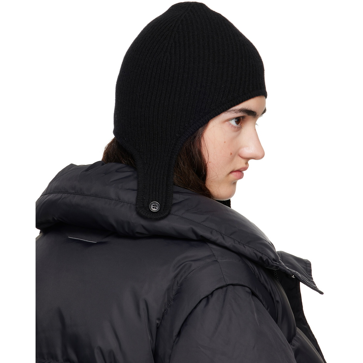 MM6 Maison Margiela Black Ribbed Aviator Beanie