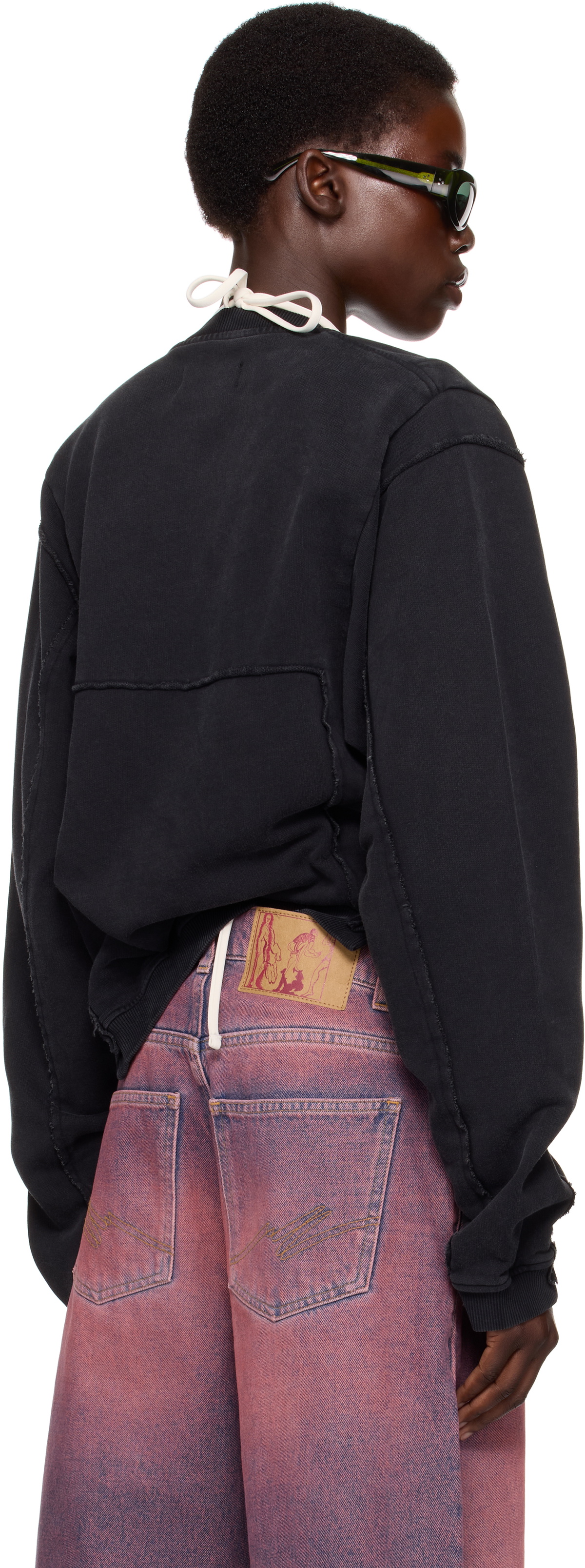 Martine Rose SSENSE Exclusive Black Shrunken Zip Up Crew Jacket 