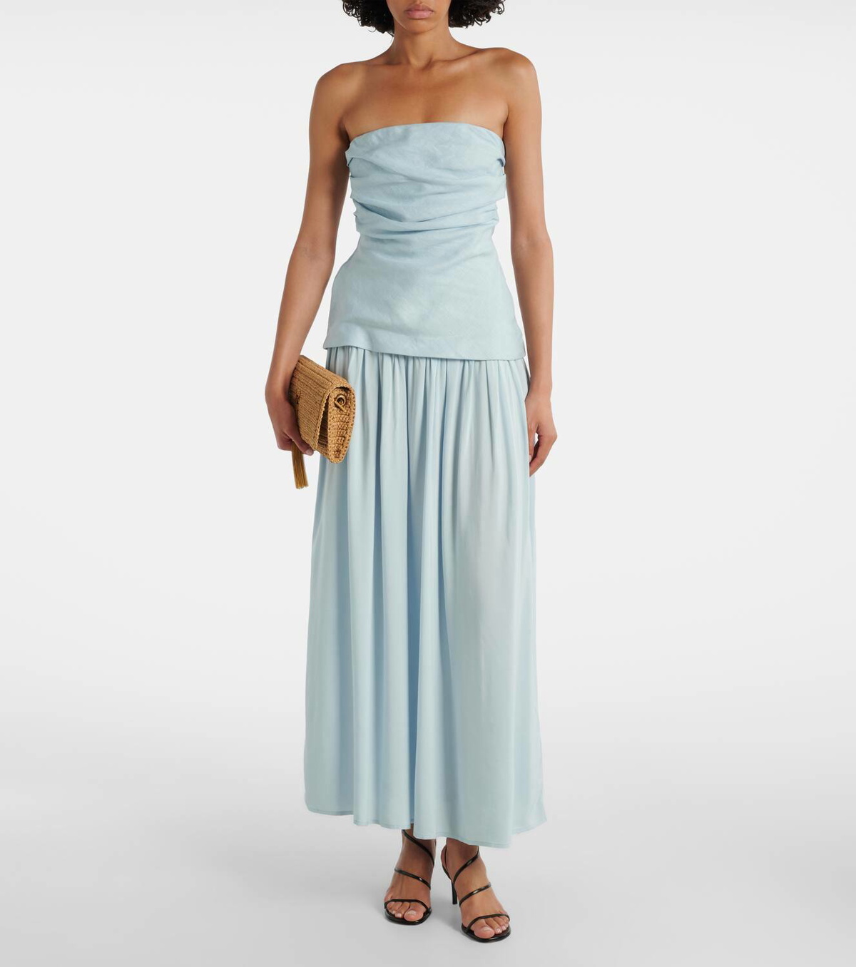 knee length dresses for ladies Off-White Strapless Side Pockets Linen Twill Maxi Dress Off-White / 8 main image 0