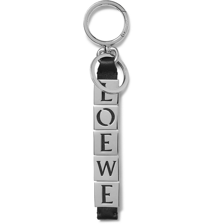 Photo: Loewe - Logo-Engraved Leather and Silver-Tone Key Fob - Silver
