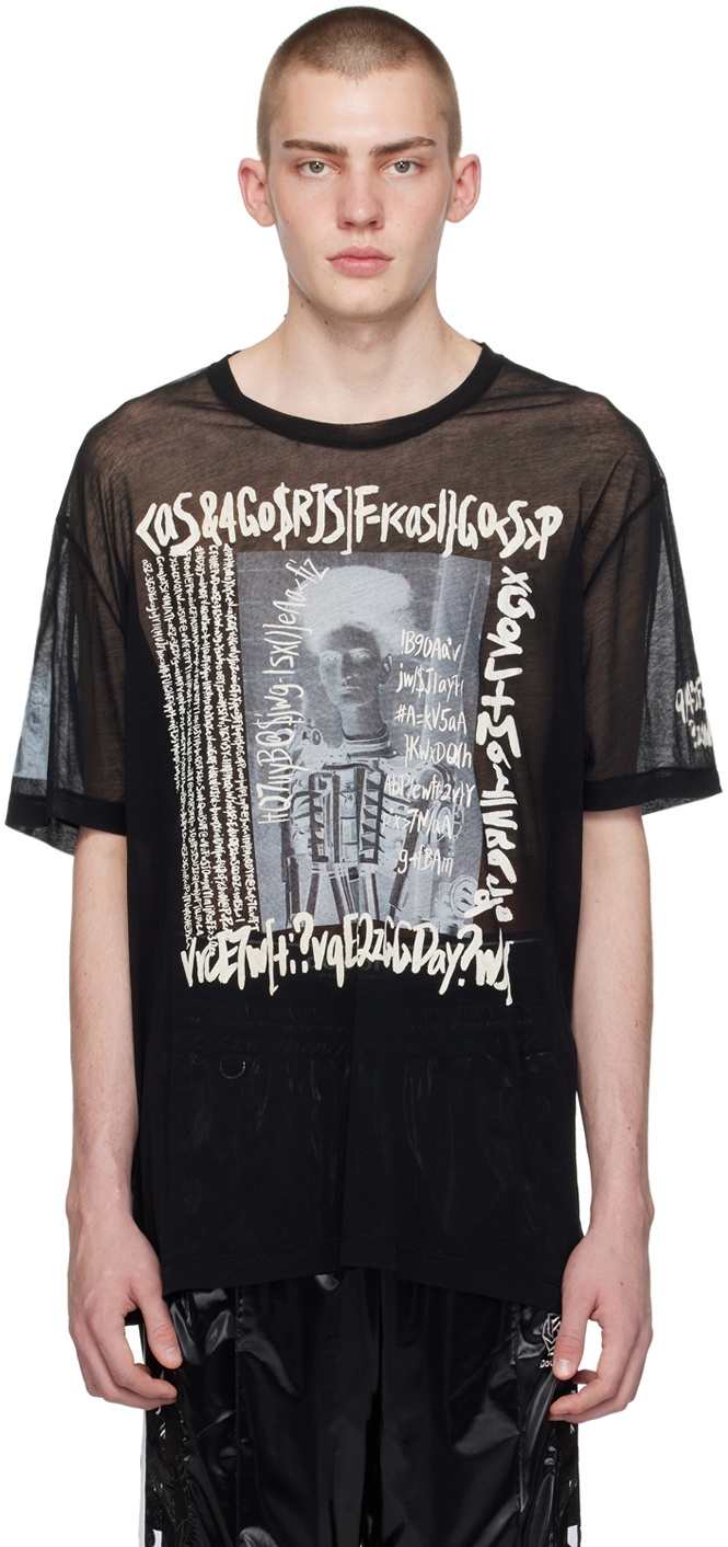 トップス doublet SEE-THROU GH PRINT LONG SLEEVE Doublet Black Semi-Sheer T-Shirt Doublet