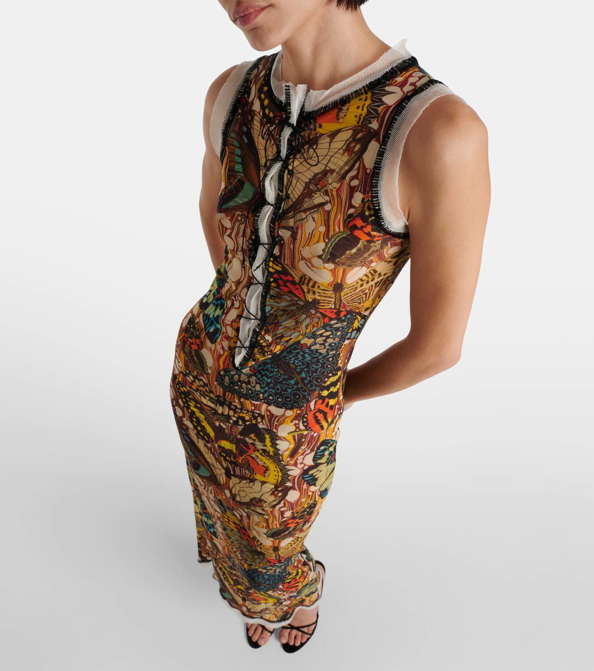 Jean Paul Gaultier Printed lace-trimmed mesh maxi dress Jean Paul Gaultier