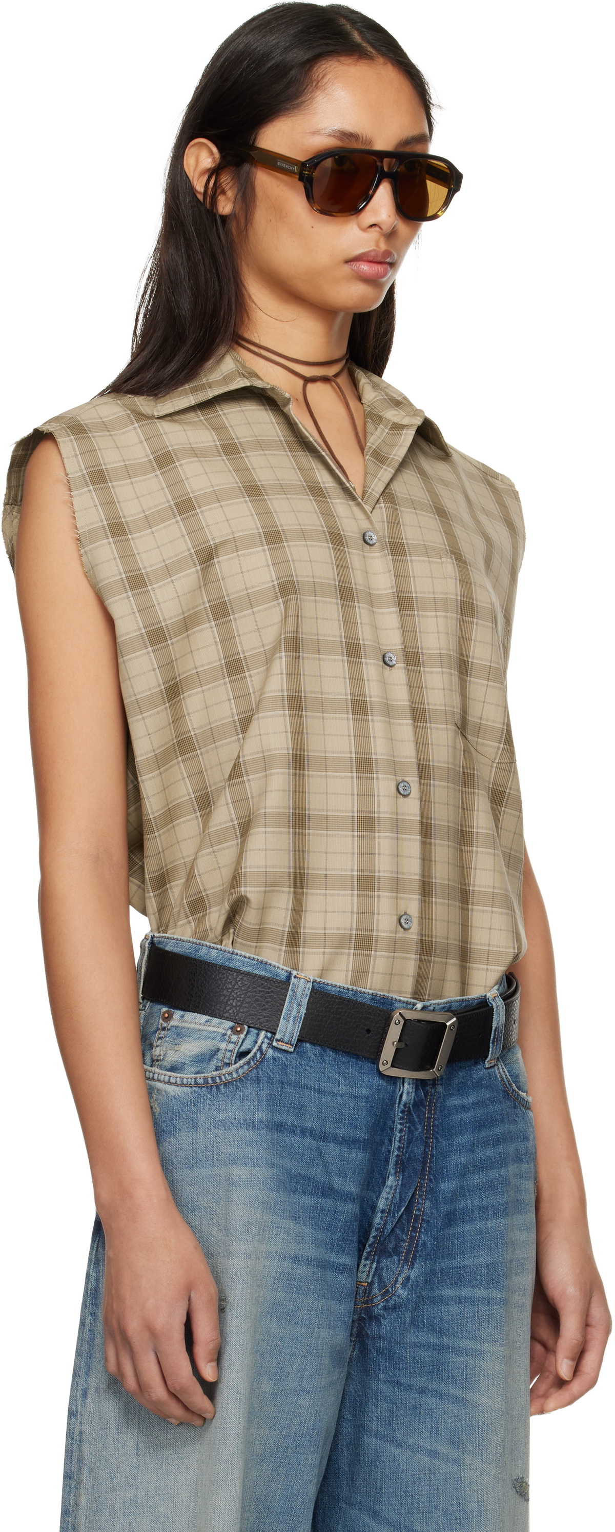 Acne Studios Beige Check Button-Up Vest