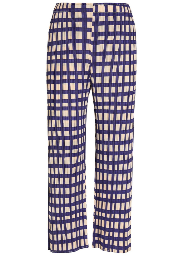 Photo: Pleats Please Issey Miyake Gingham Pleated Straight-leg Woven Cropped Trousers Navy