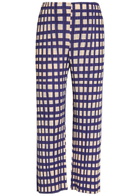 Pleats Please Issey Miyake Gingham Pleated Straight-leg Woven Cropped Trousers Navy