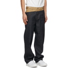 Feng Chen Wang Navy and Beige Denim Double Waistband Trousers