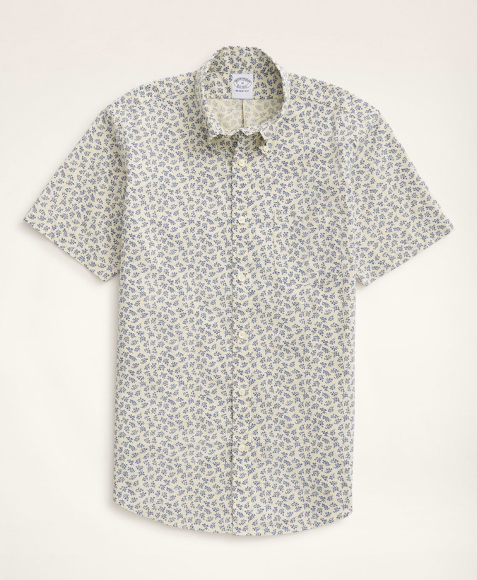 Photo: Brooks Brothers Men's Regent Regular-Fit Short-Sleeve Sport Shirt, Floral Print | Natural