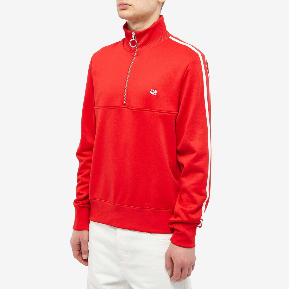 AMI Men's Track Quarter Zip in Scarlet Red AMI
