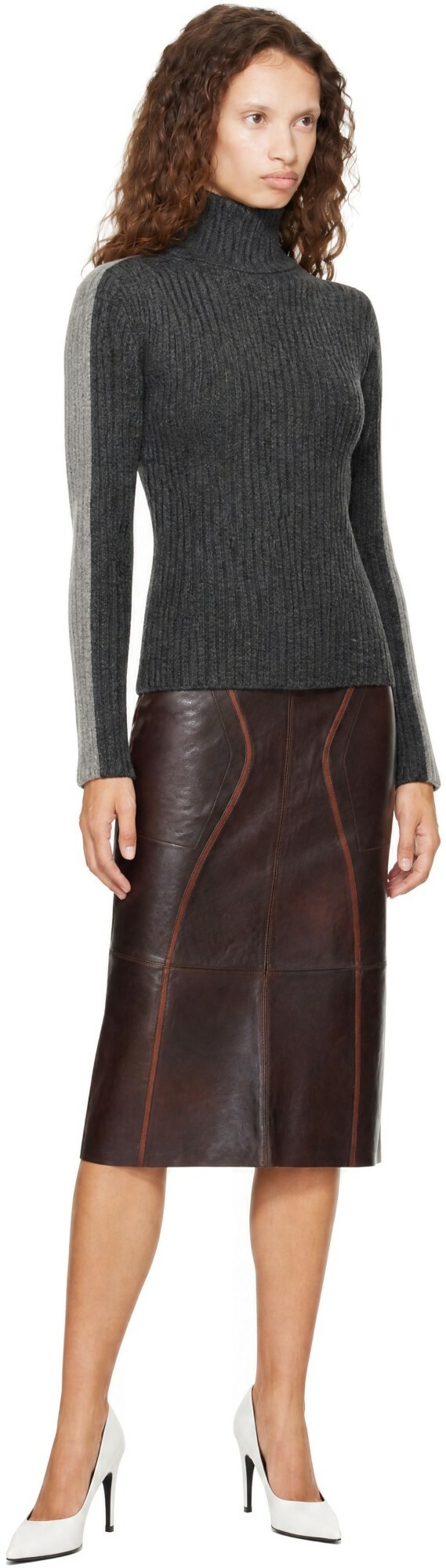 Helmut Lang Gray Wool Mock-Neck Sweater