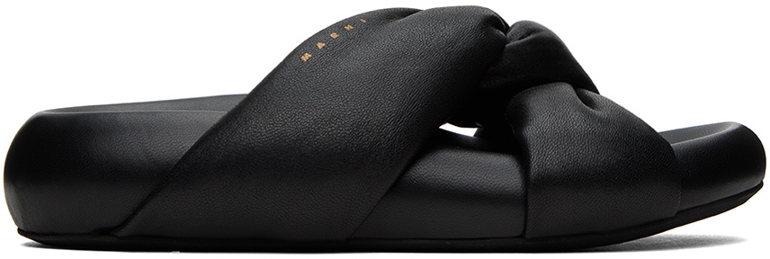 【送料&関税込】Sandals Marni Marni Fussbett Black Leather Buckle Strap Sandals Size 37 EU