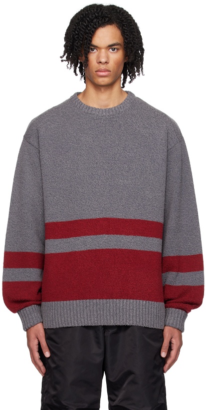 Photo: BEAMS PLUS Gray Horizontal Stripe Sweater