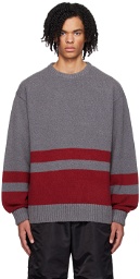 BEAMS PLUS Gray Horizontal Stripe Sweater
