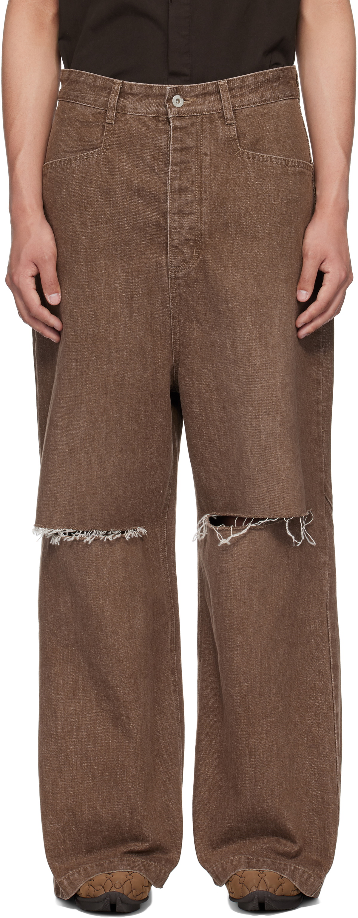 FFFPOSTALSERVICE Brown Wide Damaged Jeans FFFPOSTALSERVICE