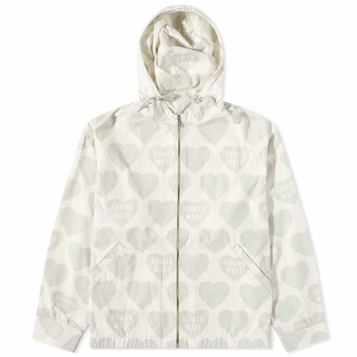Human Made Men's Heart Zip-Up Parka Jacket in White