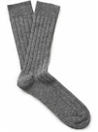William Lockie - Ribbed Stretch Cashmere-Blend Socks - Gray